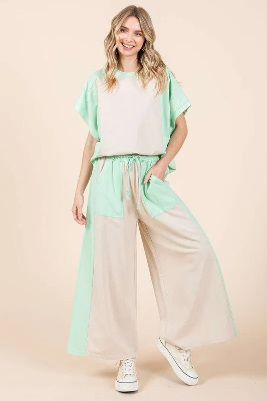 Mittoshop Color Block Wide Leg  Pants