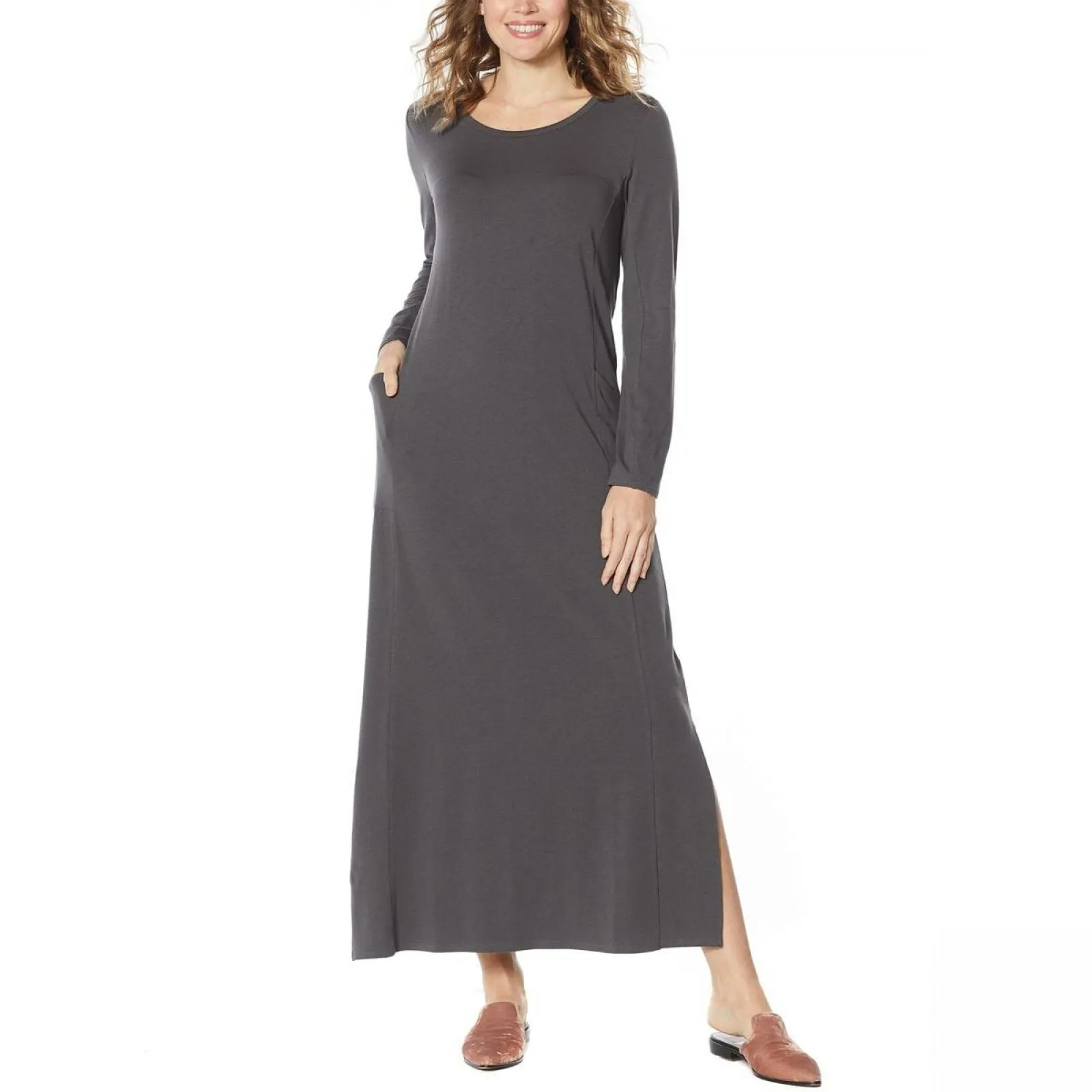 Modern Soul Women's Easy Knit Jersey Maxi Dress With Pockets