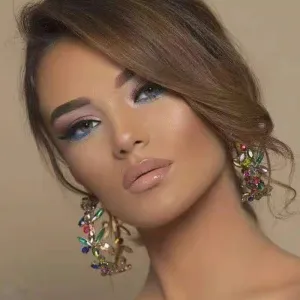 Multicolors Rhinestone Flowers Hoop Earrings