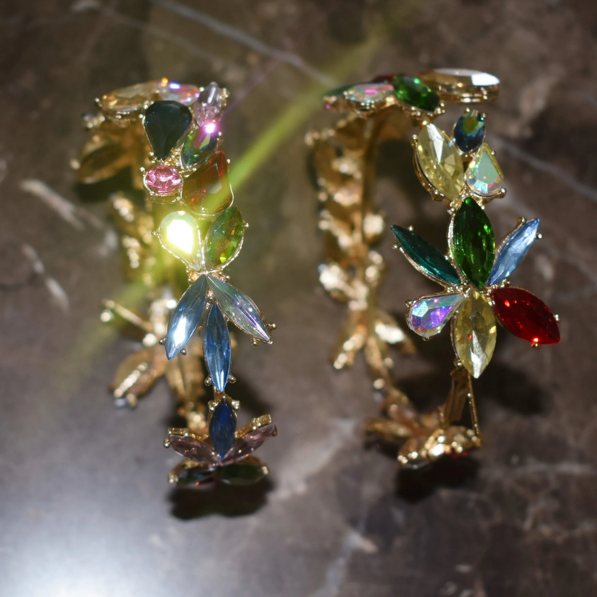 Multicolors Rhinestone Flowers Hoop Earrings