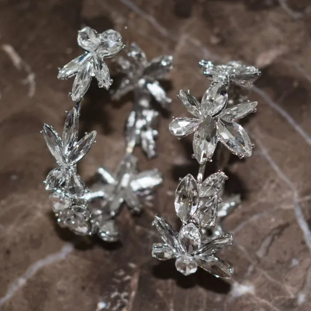 Multicolors Rhinestone Flowers Hoop Earrings
