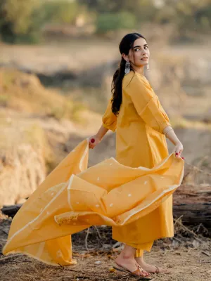 Mustard Kurta Set with jaamdani Dupatta