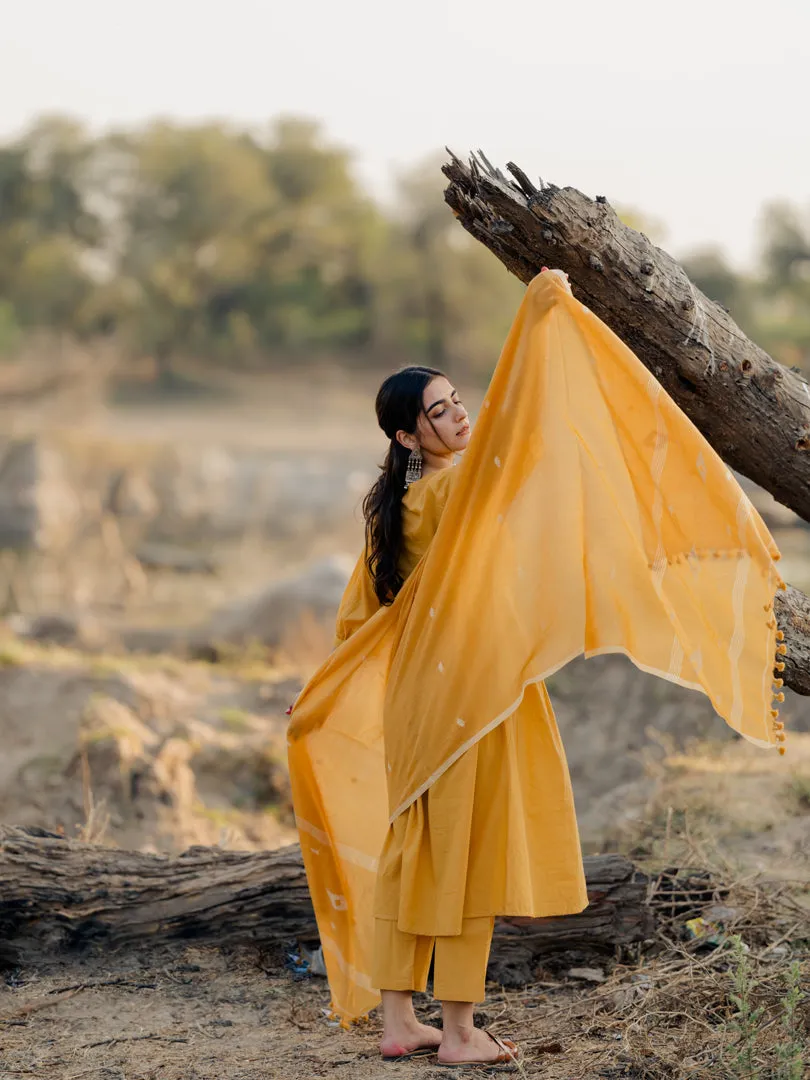 Mustard Kurta Set with jaamdani Dupatta