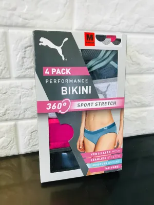 New in package! PUMA Womens Sports Stretch Bikini 4 Pack, Sz M!