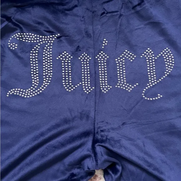 NEW Juicy Couture Velour Big Bling Pants Blue Rhinestone Logo L