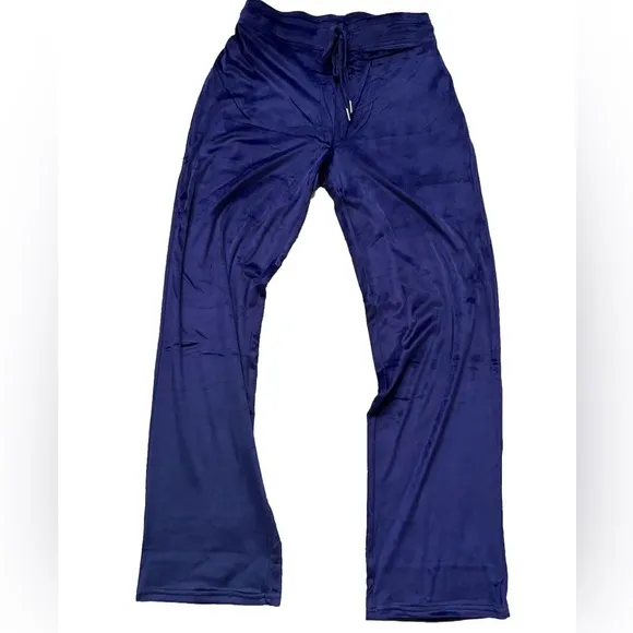 NEW Juicy Couture Velour Big Bling Pants Blue Rhinestone Logo L