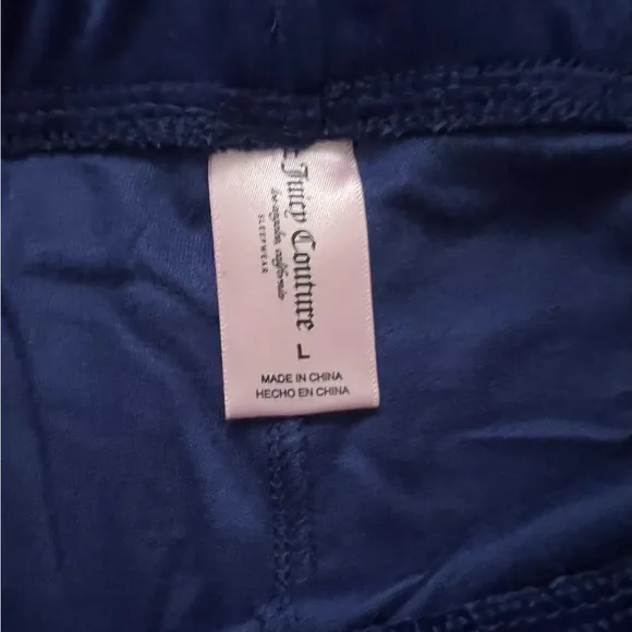 NEW Juicy Couture Velour Big Bling Pants Blue Rhinestone Logo L
