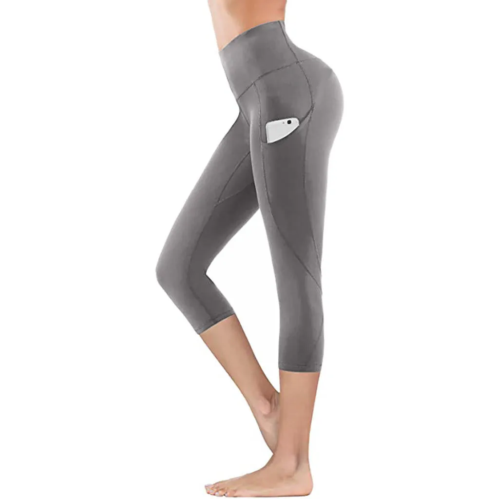 New Summer ZS-High Waist Yoga Capri Seamless Tummy Control Running- Training- Workout pants-side-Pockets