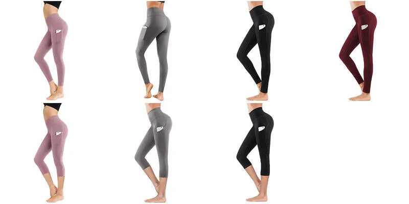 New Summer ZS-High Waist Yoga Capri Seamless Tummy Control Running- Training- Workout pants-side-Pockets