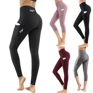 New Summer ZS-High Waist Yoga Capri Seamless Tummy Control Running- Training- Workout pants-side-Pockets