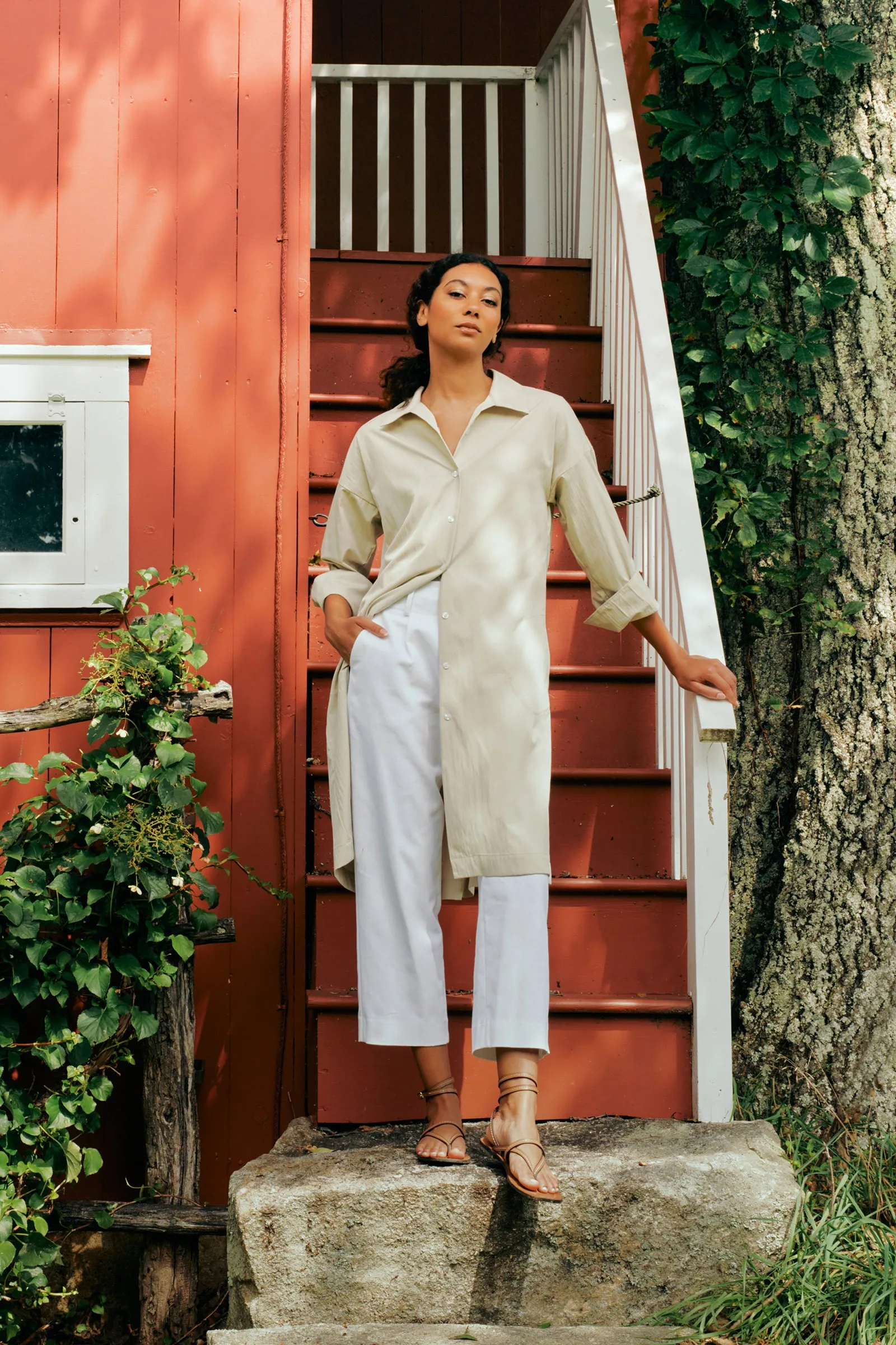 Nolan Crop Pant - Ecru Twill