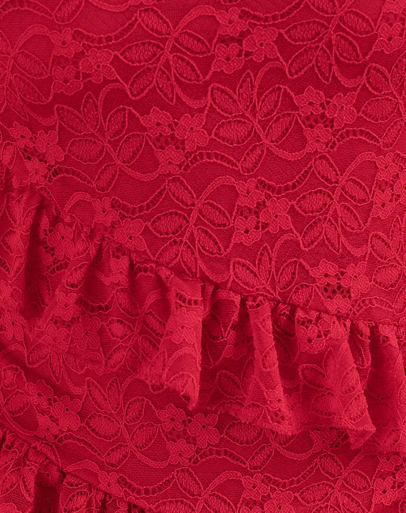 Octavia Asymmetric Cami Top in Lace Red