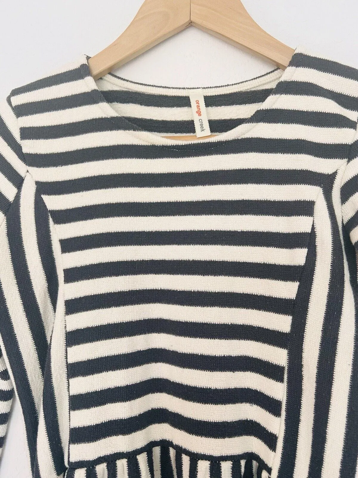 ORANGE CREEK Terry Cloth Dress Sz S Stripped Dark Grey White Pull￼over Pockets