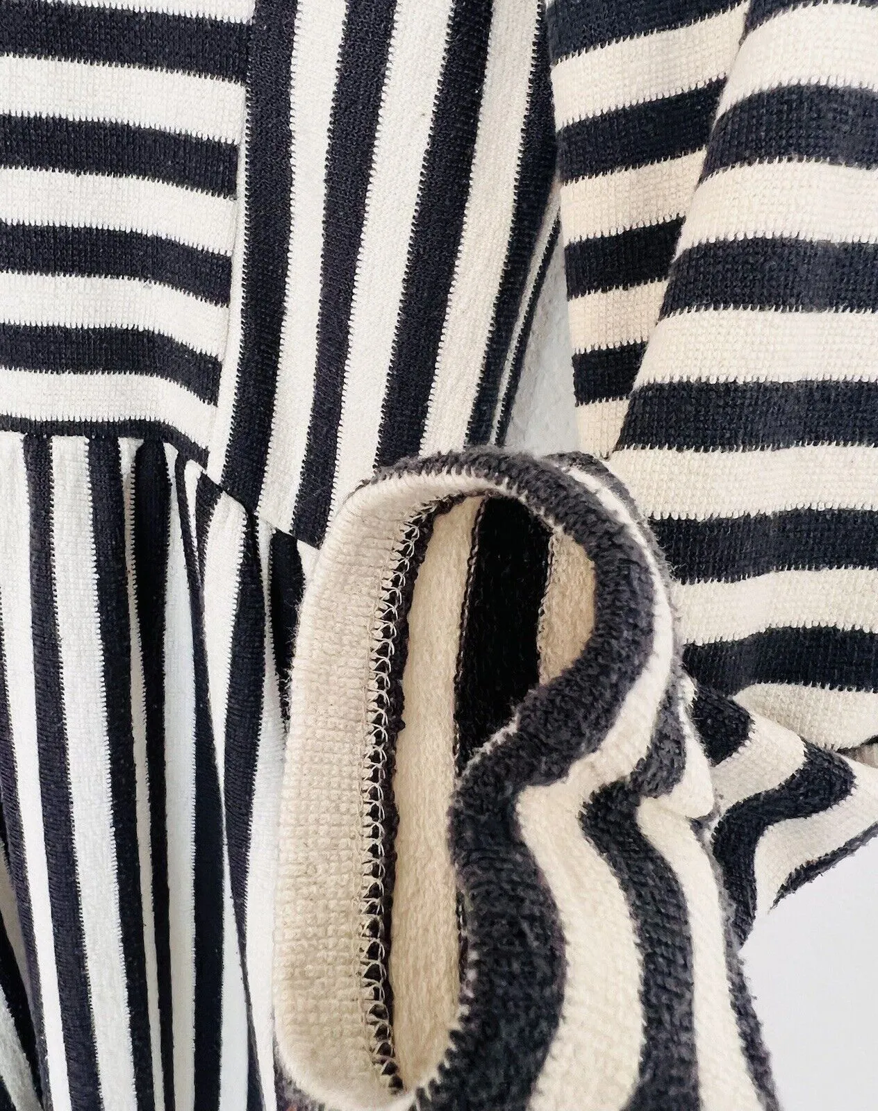 ORANGE CREEK Terry Cloth Dress Sz S Stripped Dark Grey White Pull￼over Pockets