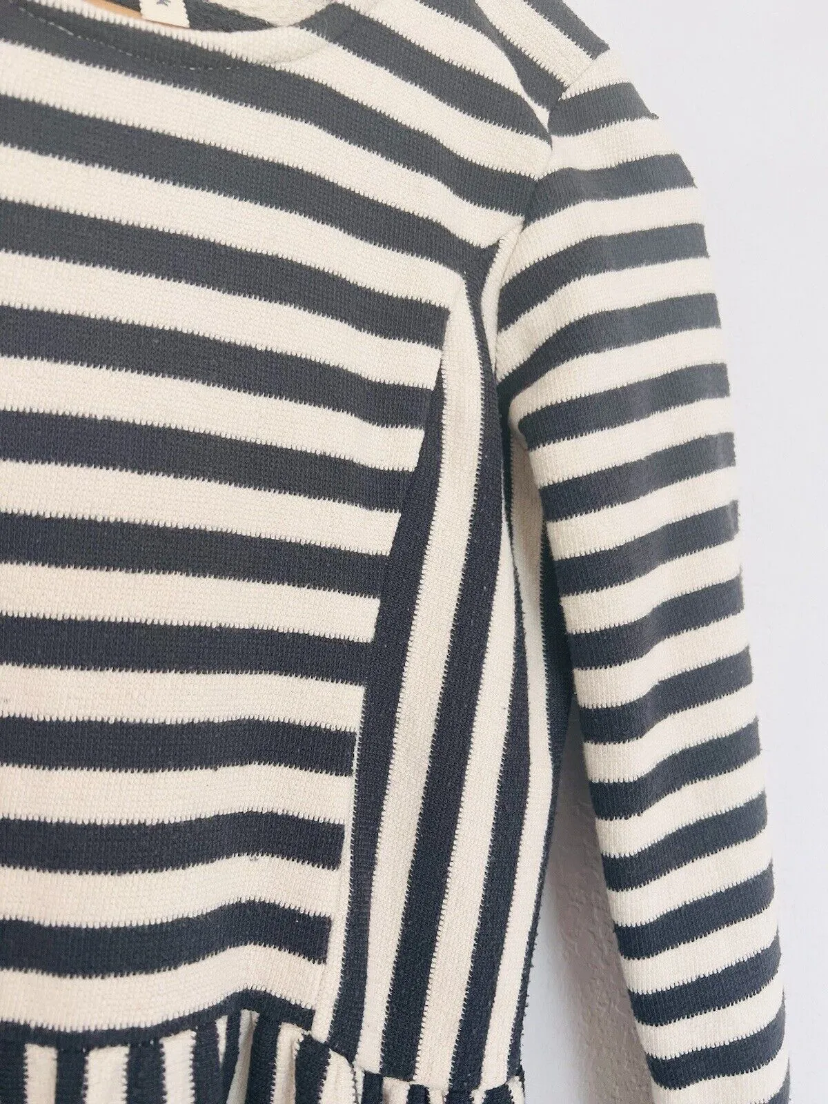 ORANGE CREEK Terry Cloth Dress Sz S Stripped Dark Grey White Pull￼over Pockets