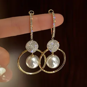Oversized Owl Drop Earrings with Pearl and Zircon Embellishments