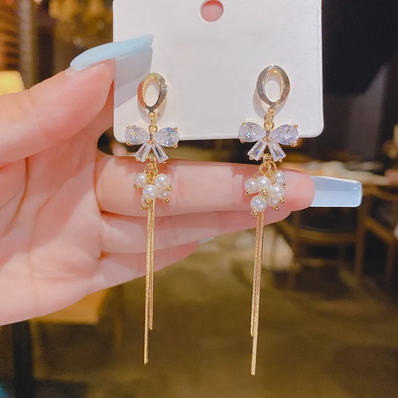 Oversized Owl Drop Earrings with Pearl and Zircon Embellishments
