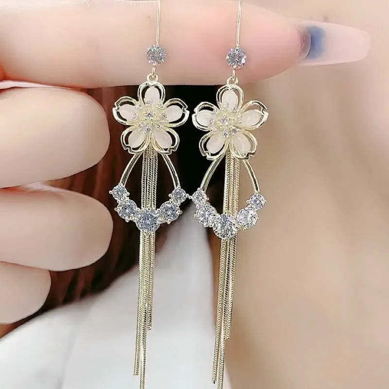 Oversized Owl Drop Earrings with Pearl and Zircon Embellishments