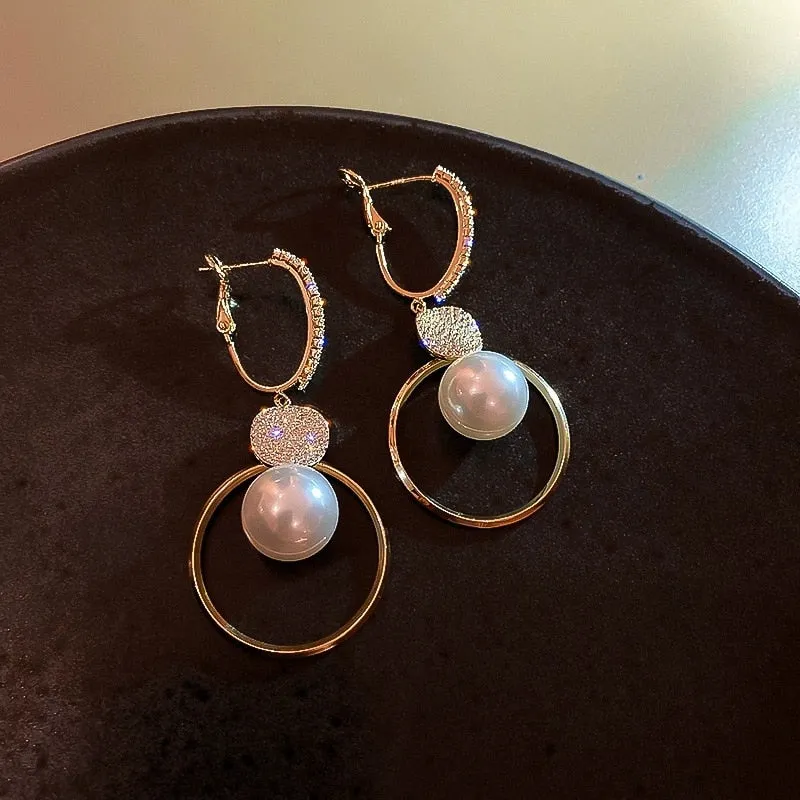 Oversized Owl Drop Earrings with Pearl and Zircon Embellishments