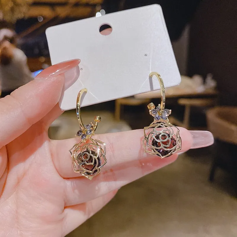 Oversized Owl Drop Earrings with Pearl and Zircon Embellishments