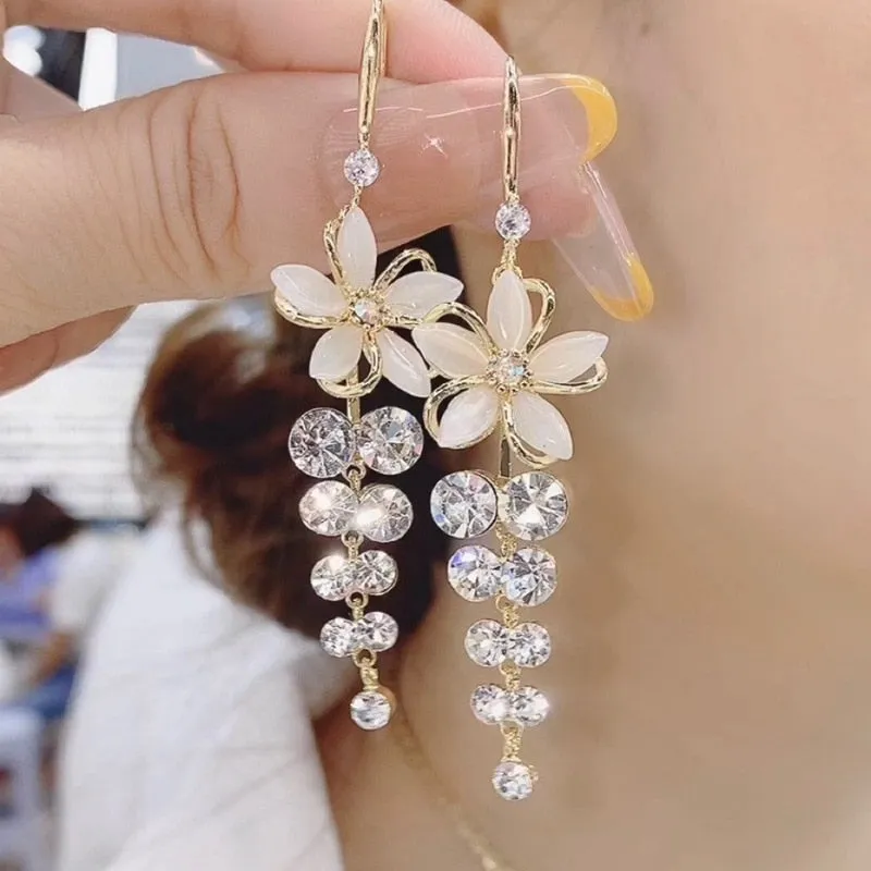 Oversized Owl Drop Earrings with Pearl and Zircon Embellishments