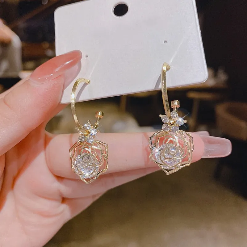 Oversized Owl Drop Earrings with Pearl and Zircon Embellishments
