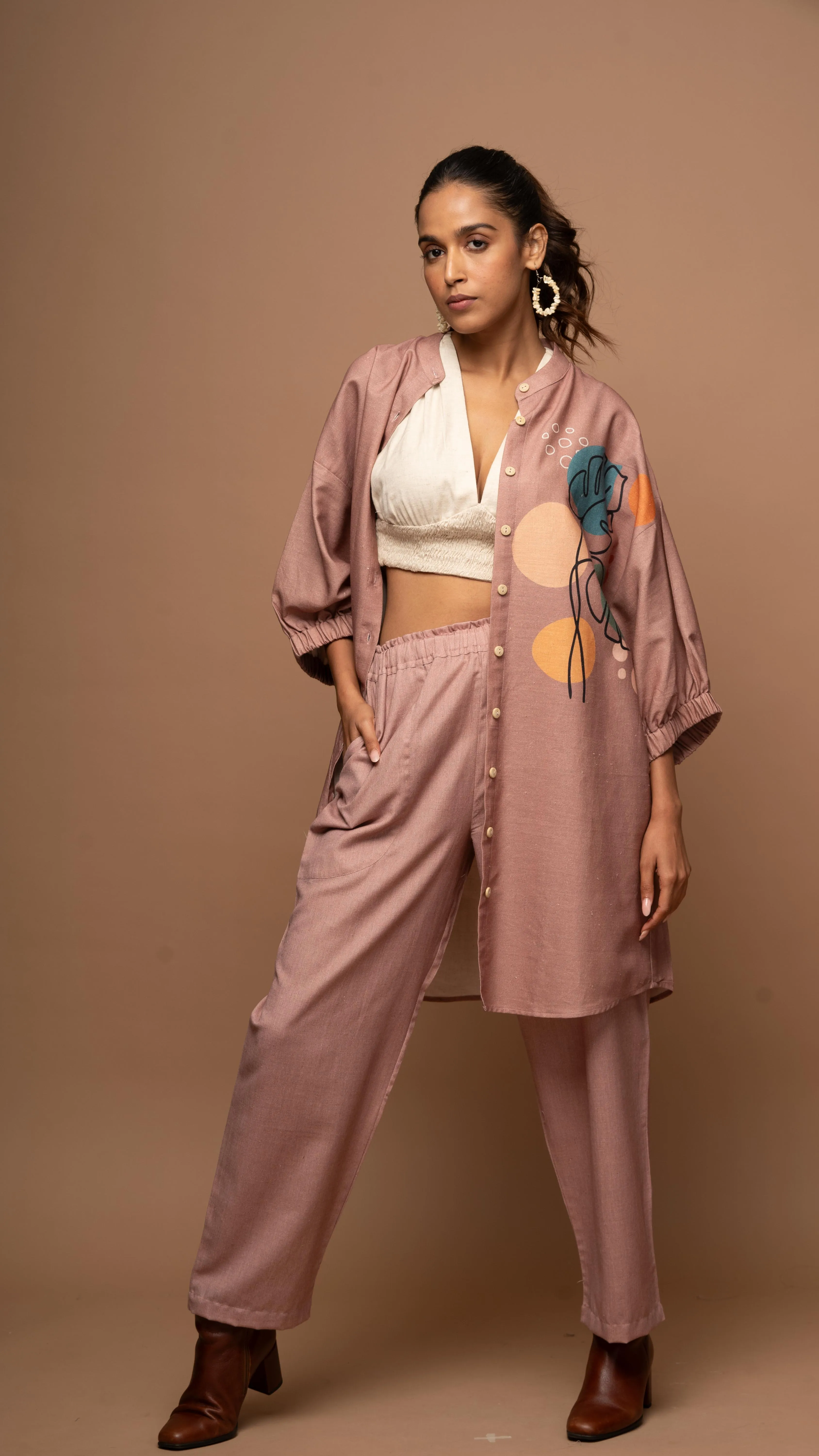 Pale Mauve Leafy Loft: Co-ord Pants Set