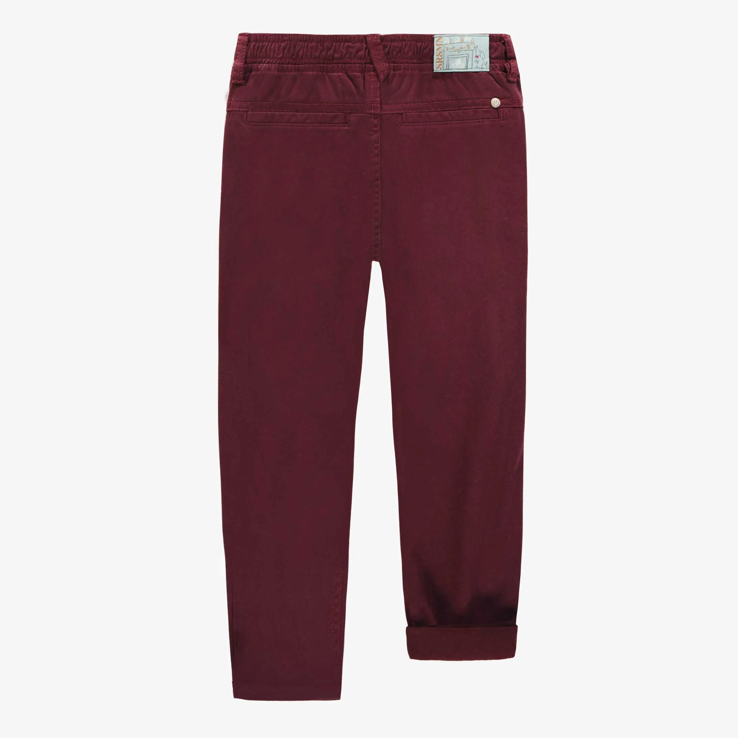 Pantalon rouge coupe ajustée en sergé brossé, enfant || Red pants of slim fit in brushed twill, child