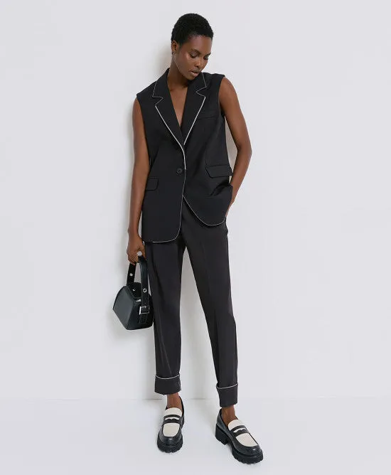 Pants with Turn- Up Hemlines and Piping Details