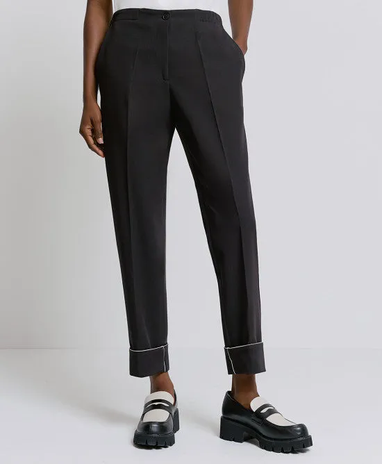 Pants with Turn- Up Hemlines and Piping Details