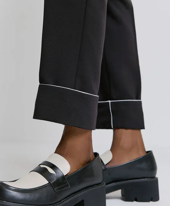 Pants with Turn- Up Hemlines and Piping Details
