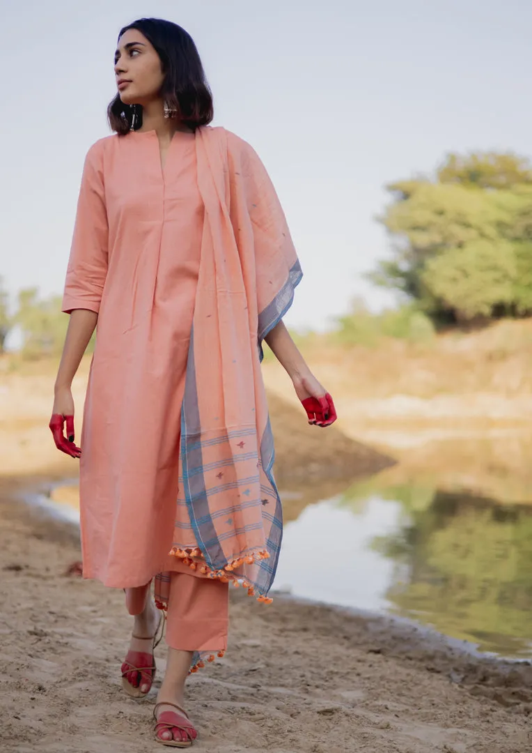Peach Cotton Kurta Set