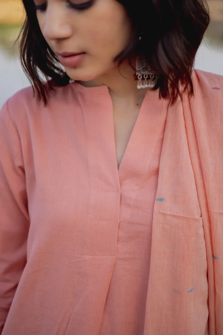 Peach Cotton Kurta Set