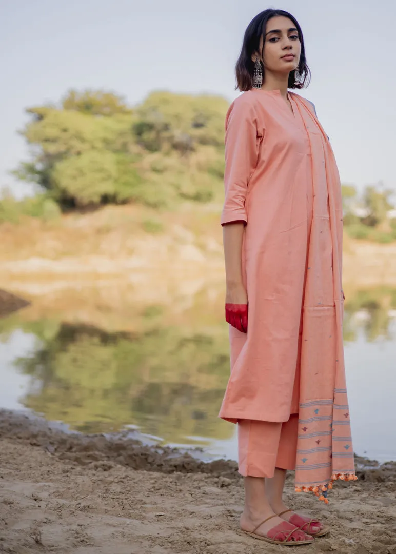 Peach Cotton Kurta Set