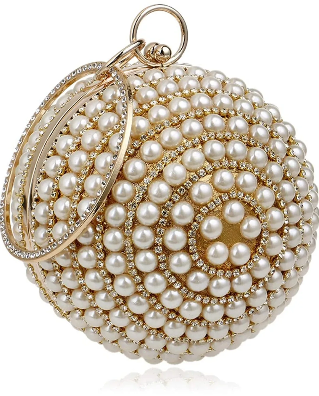 Pearla Crystal- Round Shape Rhinestone Evening Wristlet Clutch (Ships in 3 business days)