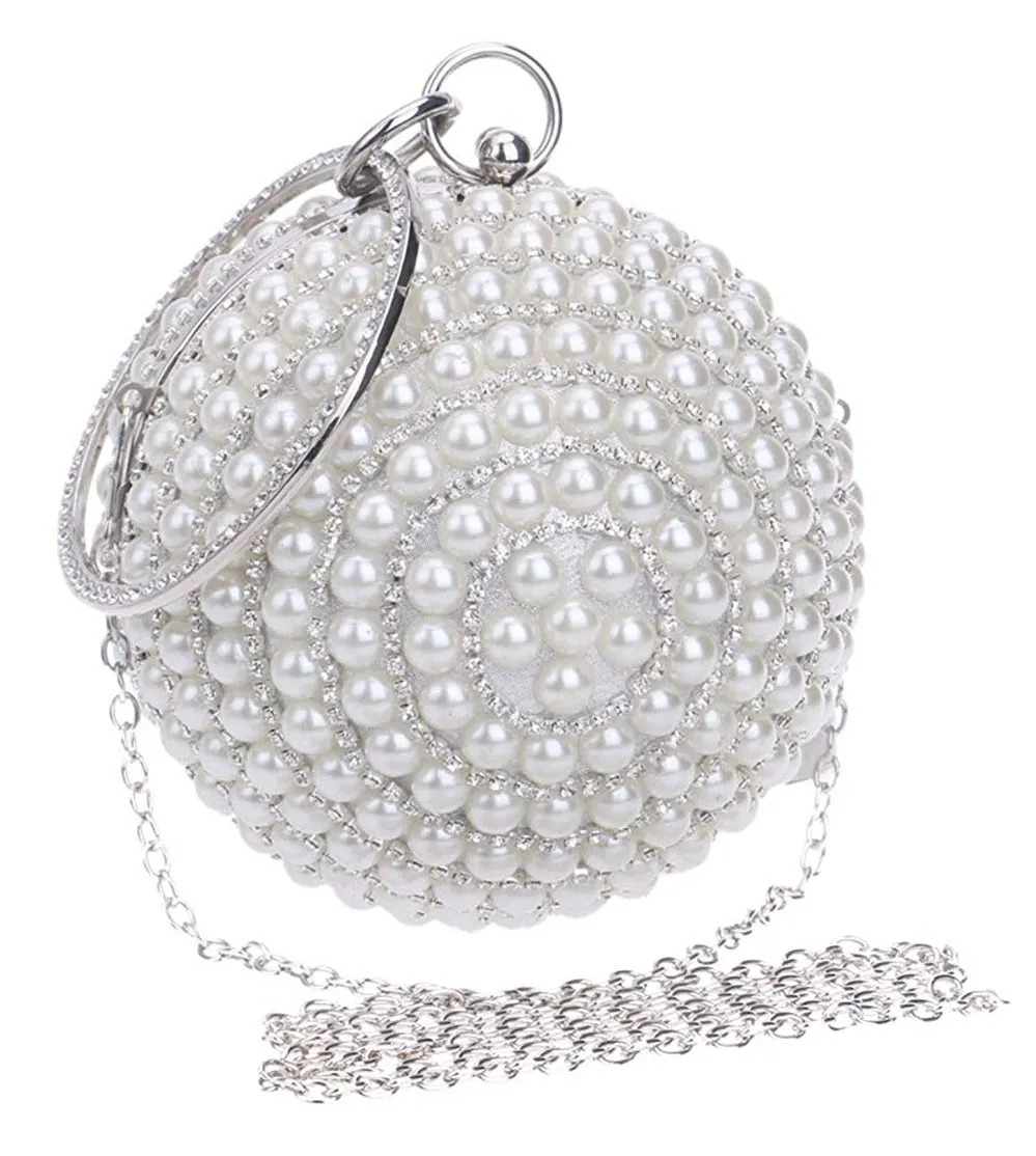 Pearla Crystal- Round Shape Rhinestone Evening Wristlet Clutch (Ships in 3 business days)