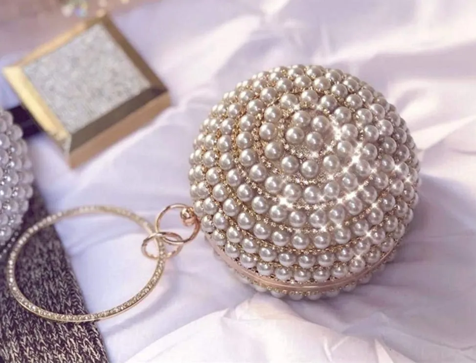 Pearla Crystal- Round Shape Rhinestone Evening Wristlet Clutch (Ships in 3 business days)