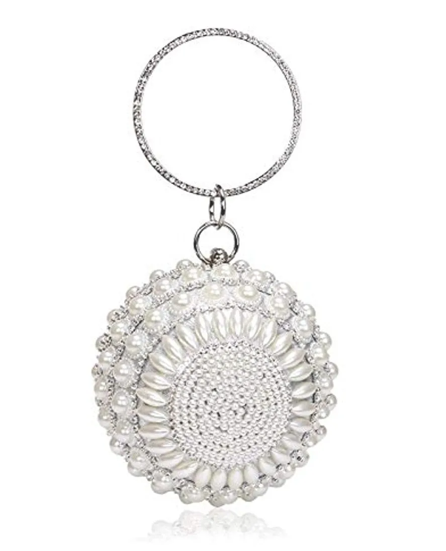 Pearla Crystal- Round Shape Rhinestone Evening Wristlet Clutch (Ships in 3 business days)
