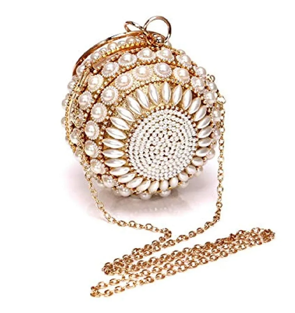 Pearla Crystal- Round Shape Rhinestone Evening Wristlet Clutch (Ships in 3 business days)