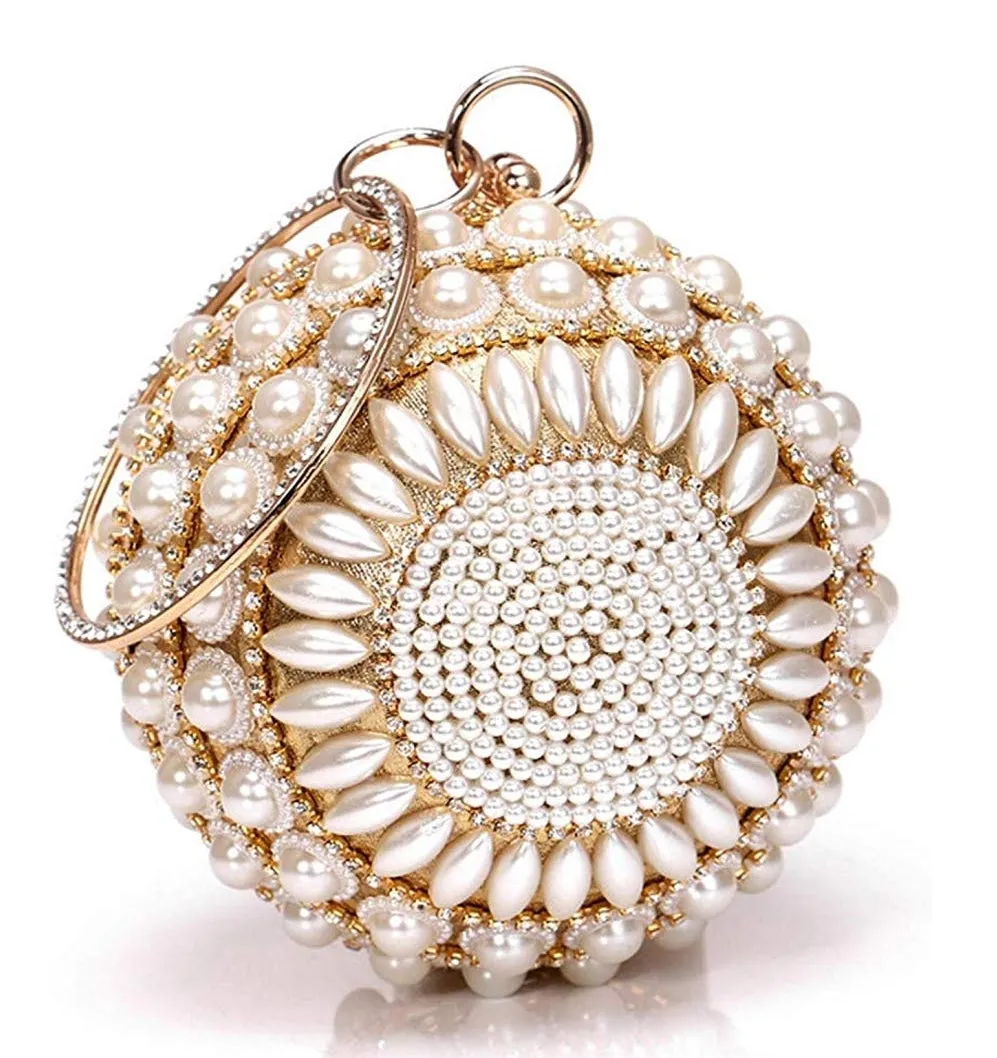Pearla Crystal- Round Shape Rhinestone Evening Wristlet Clutch (Ships in 3 business days)