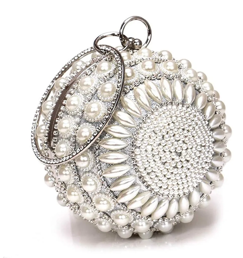 Pearla Crystal- Round Shape Rhinestone Evening Wristlet Clutch (Ships in 3 business days)