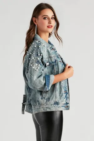 Perfect Pick Pearl And Rhinestone Denim Jacket