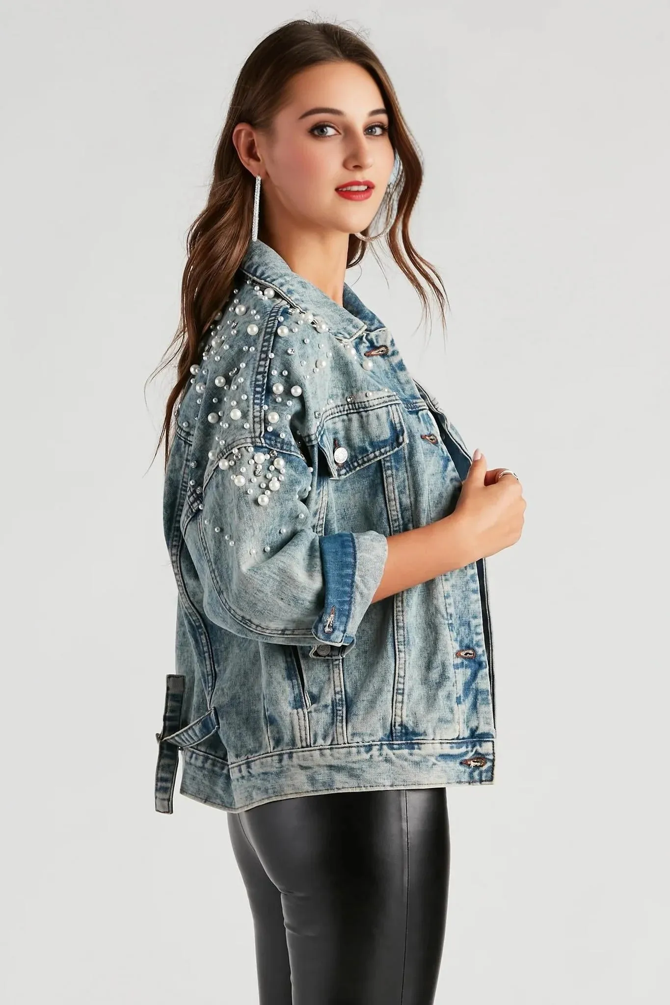 Perfect Pick Pearl And Rhinestone Denim Jacket