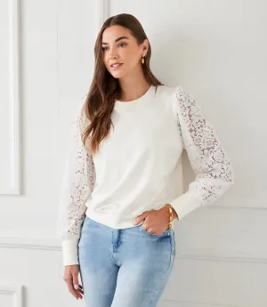 Petite Size Contrast Lace Sleeve Top
