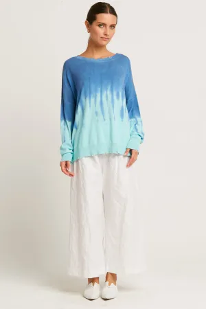 Pima Cotton Bled Out Tattered Crewneck Sweater