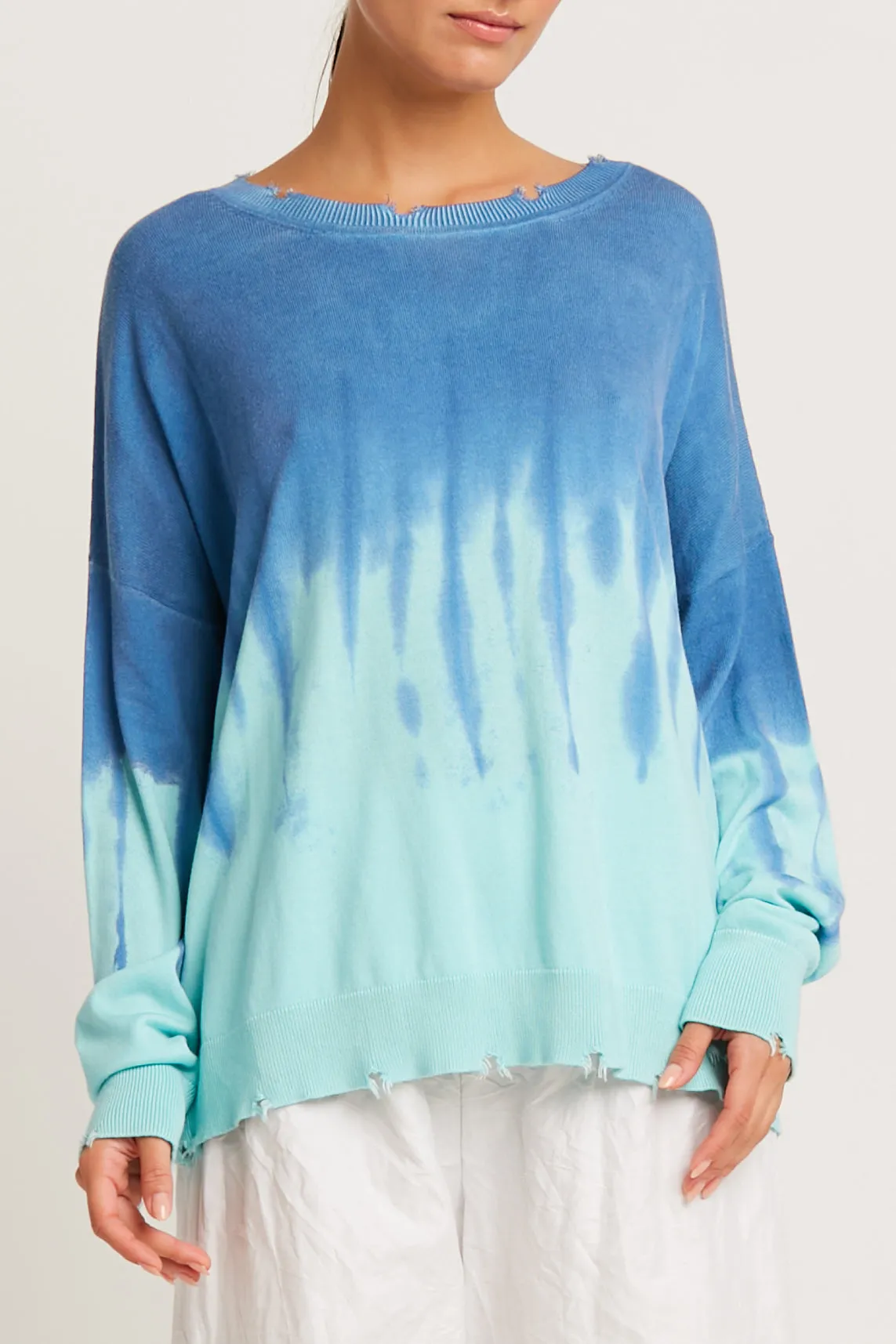 Pima Cotton Bled Out Tattered Crewneck Sweater