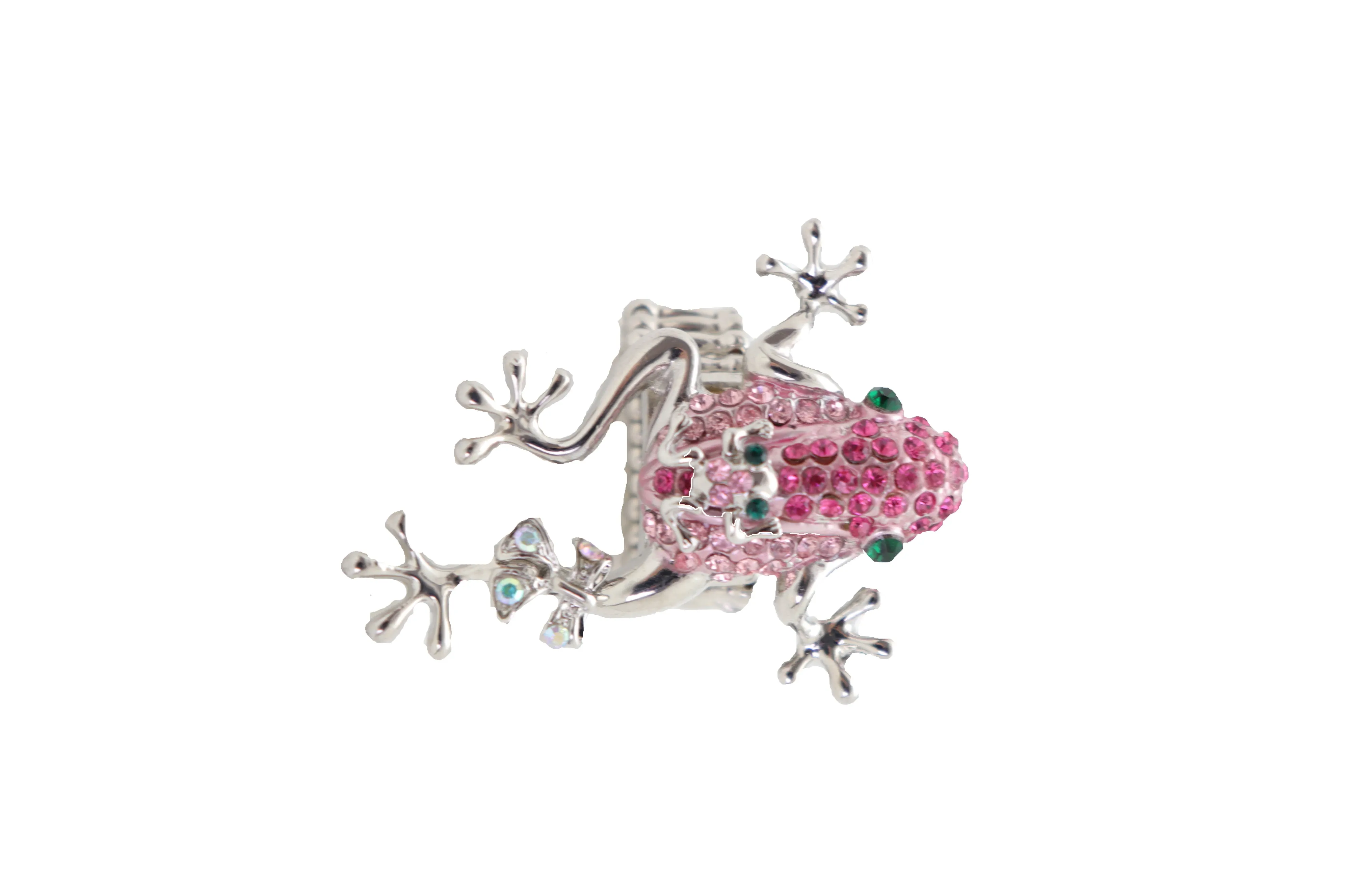 Pink Rhinestone Jeweled Frog Silver Band Ring