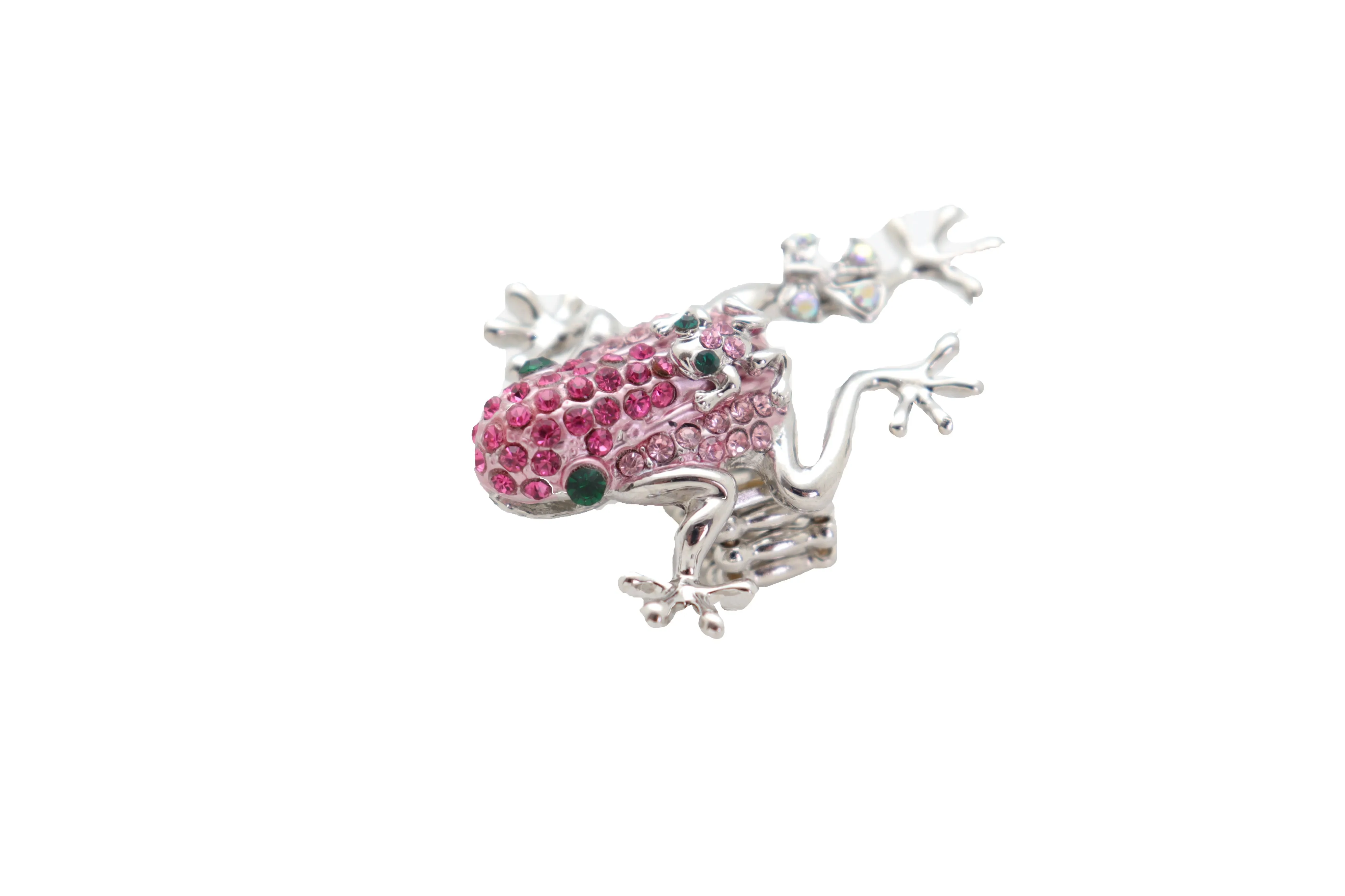 Pink Rhinestone Jeweled Frog Silver Band Ring