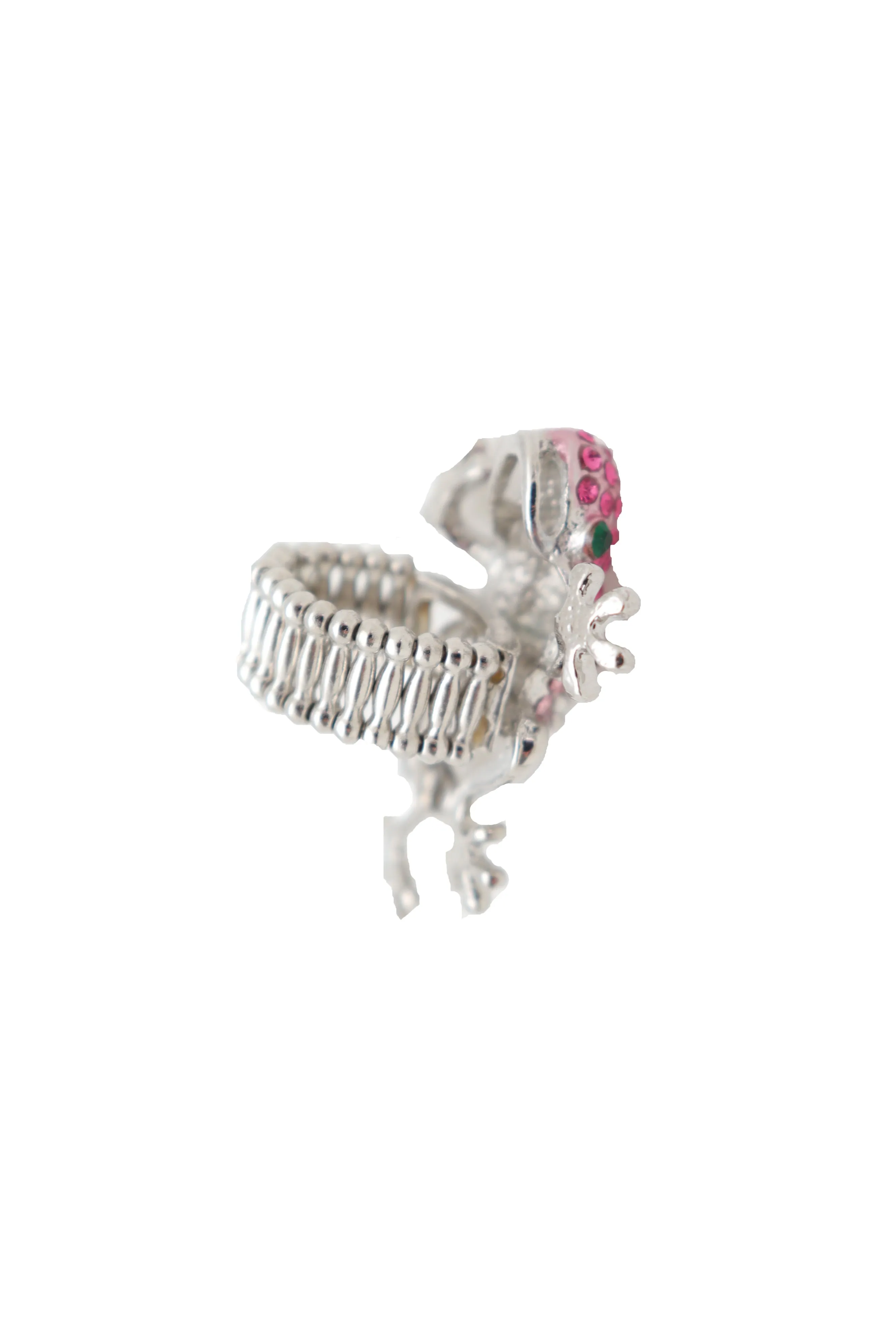 Pink Rhinestone Jeweled Frog Silver Band Ring