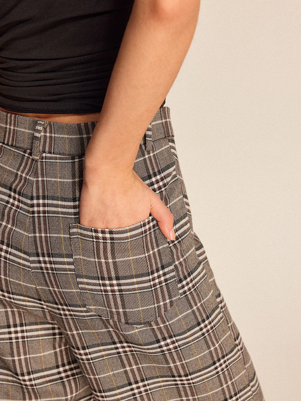 Plaid Asymmetrical Detail Mid Waist Pants